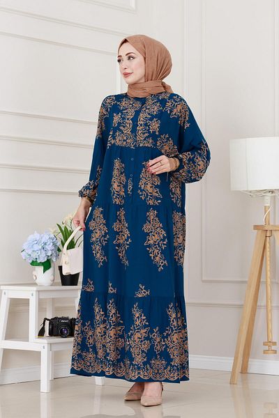 Sevitli Robă cu jumătate de nasturi Rochie Zülal-Indigo