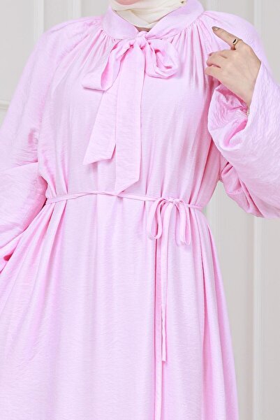 Sevitli Φόρεμα Lara με κορδόνια στο γιακά-ροζ