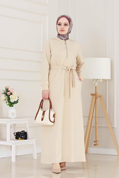 Sevitli Φόρεμα με φερμουάρ σε μπεζ χρώμα
