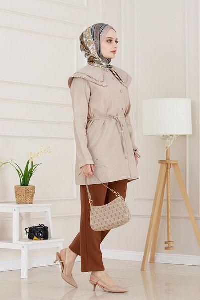 Sevitli Tunica din dantela cu guler dublu-VISCOSE