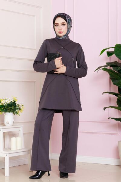 Sevitli Two Thread Set with Stones on the Front- Anthracite