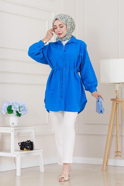 Sevitli Loose Fit Tunic with Attached Front-Blue