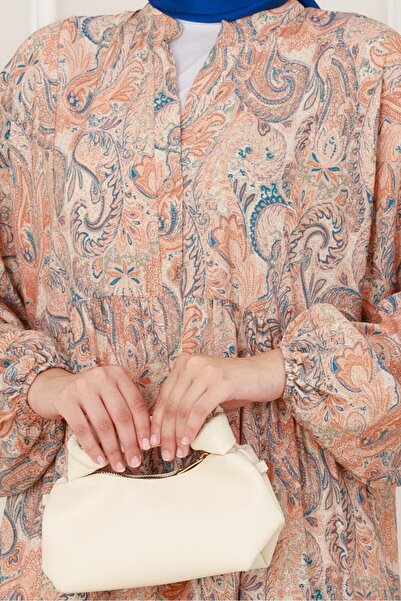 Sevitli Φόρεμα με μοτίβο με μισό κουμπί-Σολομός