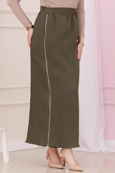 Sevitli Пола с ластична талия и цип отстрани - каки