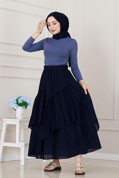 Sevitli Layered Botto Voile Skirt-Navy Blue