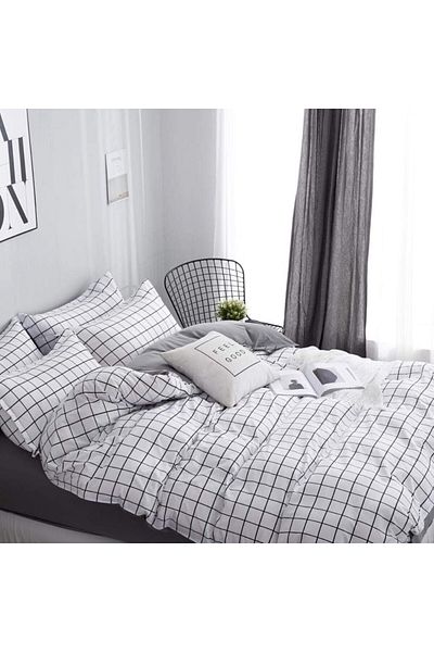 Saharaz 4-Piece Bedding Set,100% Comfortable Cotton,Zipper Closure,Corner Ties to keep your Duvet,Wash