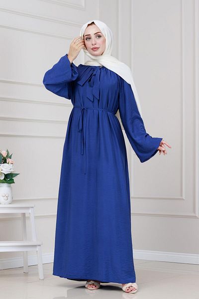 Sevitli Lara Dress with Lace Collar-Navy Blue