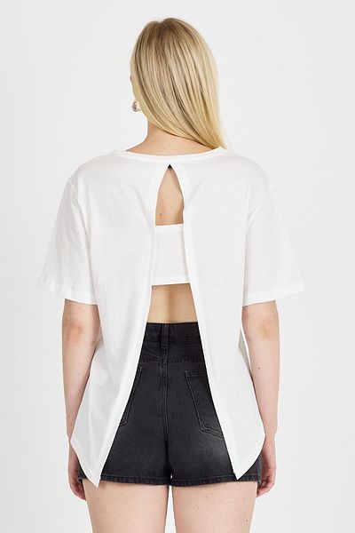odelon Women's Back Detailed 100% Cotton Ecru T-Shirt