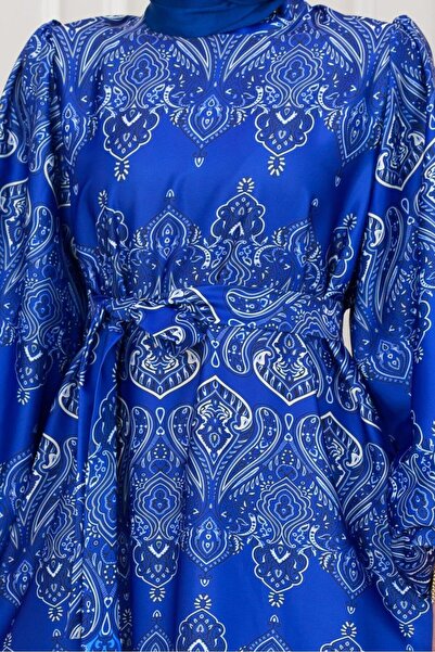 Sevitli Φόρεμα με μπαλόνι μανίκι Satin Adel-Μπλε