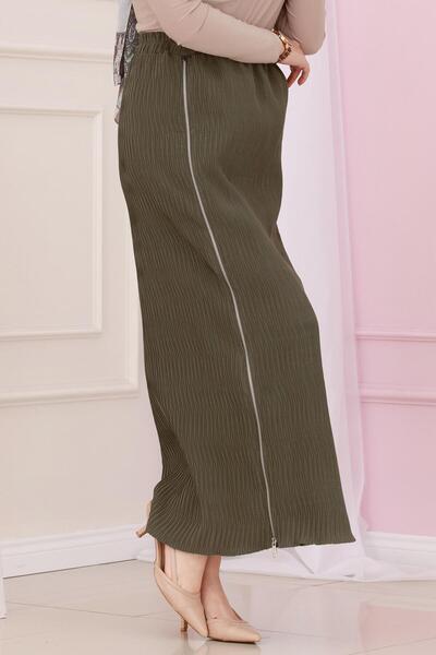 Sevitli Пола с ластична талия и цип отстрани - каки