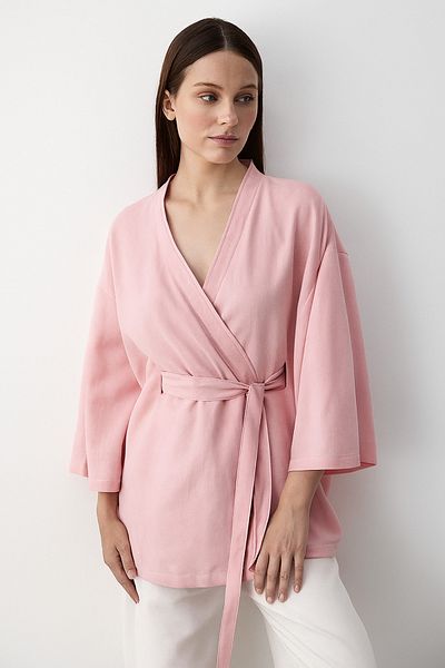 My Blog Pink Inner Belted Poor Sleeve Kimono - 5383