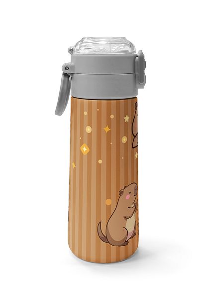 Coral High Kids Kapibara Patterned Steel Thermos with Straw and Direct Drinking 500 ml 31790