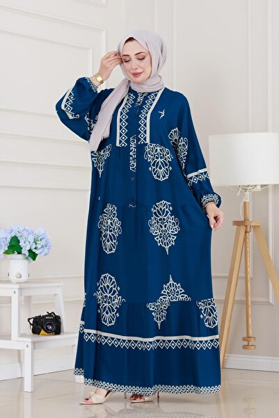 Sevitli فستان بيزا مع روب نصف زر - نيلي