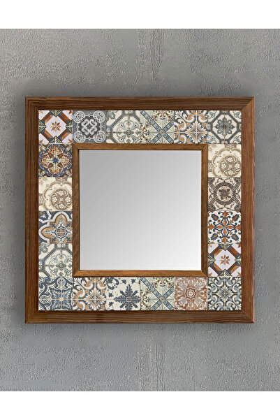 Oscar Stone Decor Oscar Stone Ahşap Çerçeveli Mozaik Doğaltaş Ayna 33 Cm X 33...