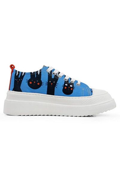 Dogo Women's Vegan Blue Thick Sole Sneakers - Line of Rabbits Design
