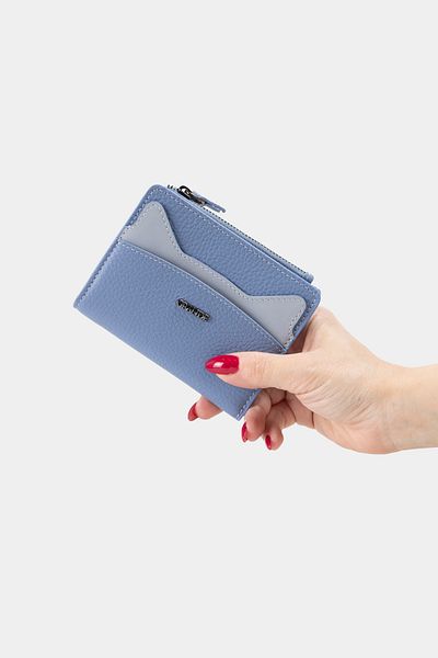 Grande 2828 Genuine Leather Cat Design Minimal Wallet Ice Blue