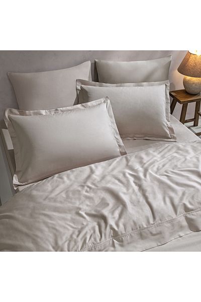 Linens Mix&Match Cotton Satin Double Fitted Sheet Stone
