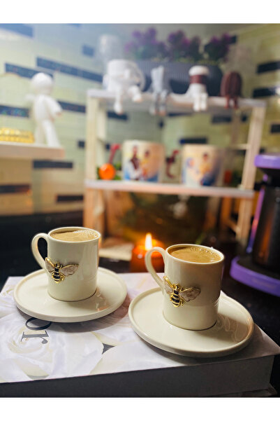 miras home Porcelain Coffee Set for 2 People with Bee Accessories