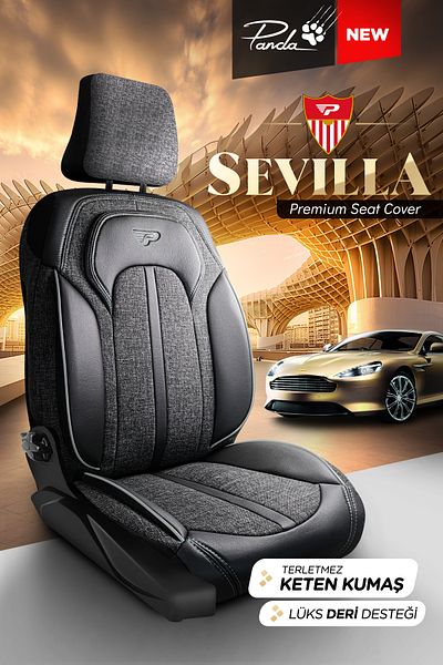 Panda Kılıf Panda Sevılla Series Linen Fabric Car Seat Cover - Full Set