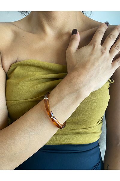 dela otantik Handmade Bohemian Shiny Acrylic Thick Adjustable Bracelet – Authentic Bijoux Jewelry - Bracelet
