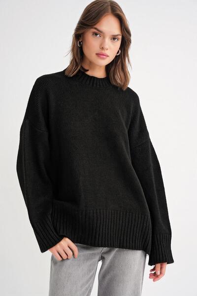 Mixray 6925 Black Wide Sleeve Soft Knitwear Sweater - Women
