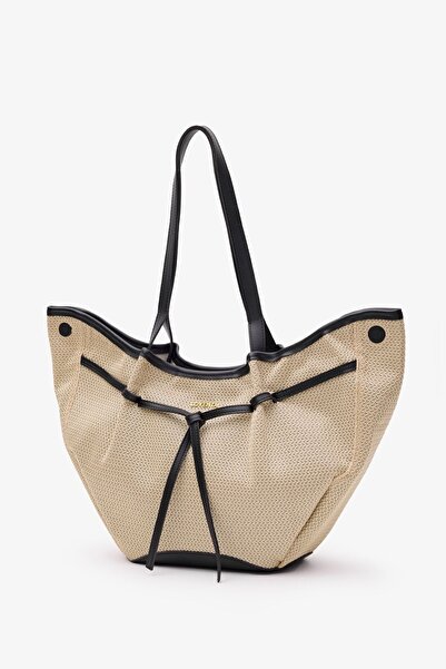 LOVENTA Niesha Allure Beige and Black Large Tote Bag