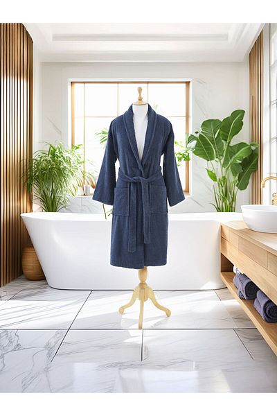 Donetella Unisex 100% Cotton Terry Bathrobe Large & Extra Large, 400 GSM, Ankle-Length with Shawl Collar