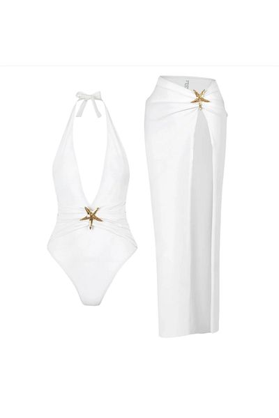 Lilly Blanca Sol White Swimsuit & Pareo Skirt