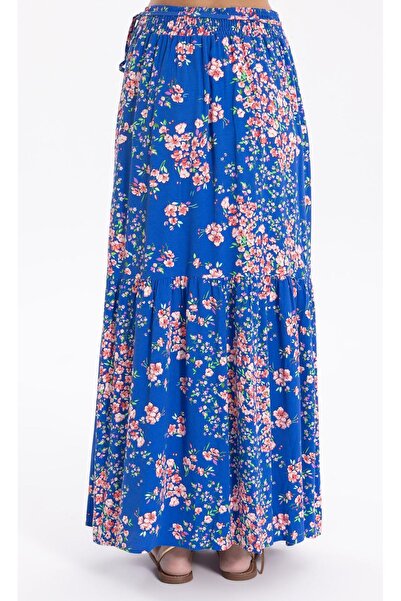 St boutique Anvelop Çiçek Desen Bağlama Detaylı Uzun Etek