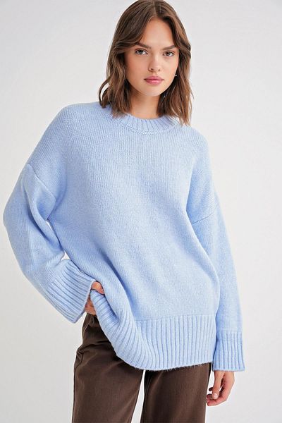 Mixray 6925 Baby Blue - Wide Sleeve Soft Knitwear Sweater