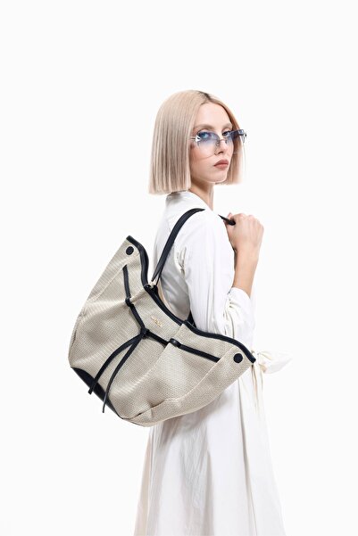 LOVENTA Niesha Allure Beige and Black Large Tote Bag