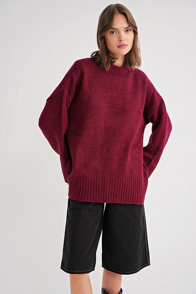 Mixray 6925 Burgundy Knitwear Sweater - Wide Sleeve and Soft Texture