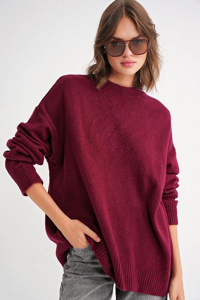 Mixray 6913 Model Claret Red Knitwear Sweater - Loose and Soft Texture