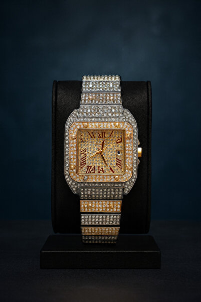 Gold Power Luxury Women's Wristwatch - Stone Detailed, Arabic Numeral and Calendar