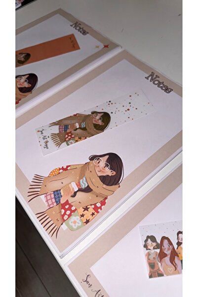 ŞAN ART DESİGN مجموعة دفاتر ملاحظات وعلامات تبويب من Milky Girls مقاس A4
