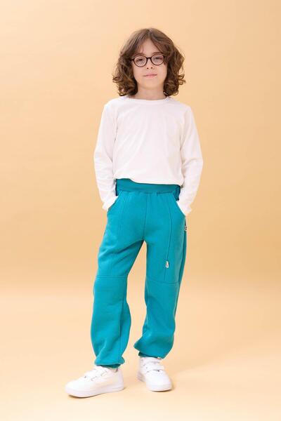 Perendi Παχύ Jogger Unisex Παιδικό Φούτερ με Τσέπες Petrol Blue