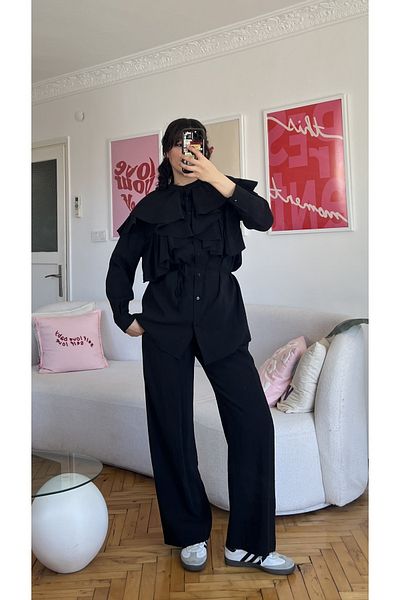 MYGİYİMİSTANBUL Modal Double Suit with Ruffle Kuaşklı