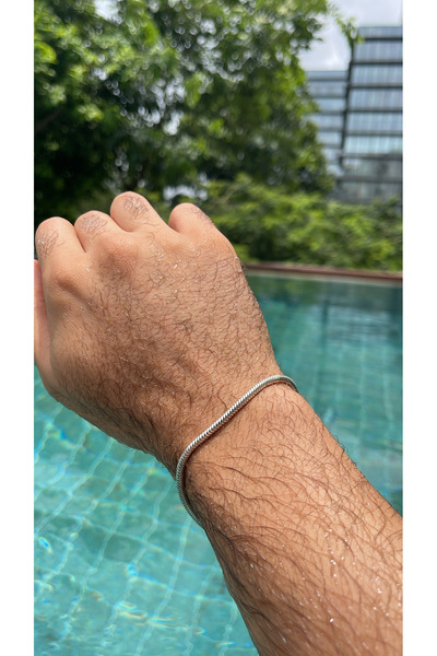 LİNOVE JEWELLERY Snake Gümüş Bileklik, 925 Ayar Gümüş Balık Sırtı Bileklik, C...
