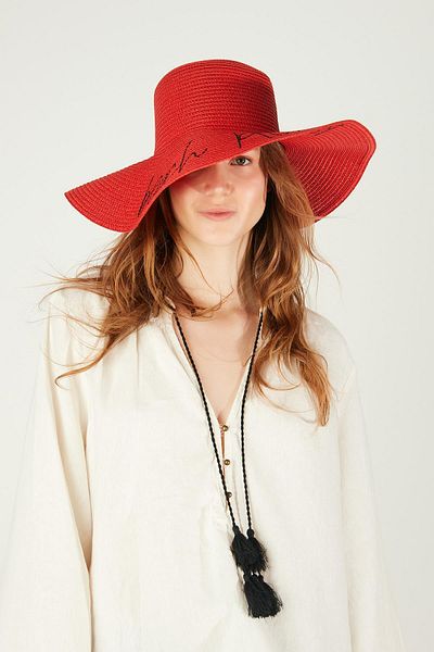 Axesoire 14232-9 Beach Please - Red Straw Flared Hat