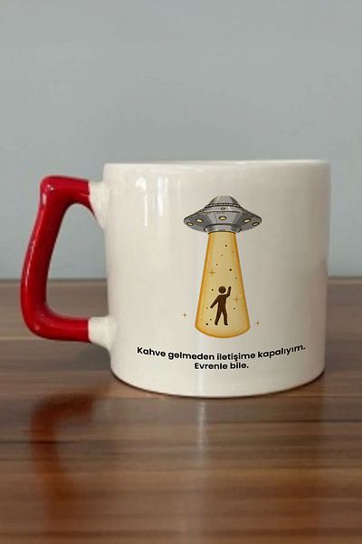 DozNest "I'M Off Contact Without Coffee. Even with the Universe." Written Red Handled Mug Cup Dza73