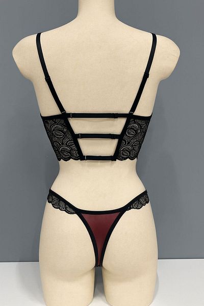 WİYONA Women's Leather Underwire Lace Bra Set