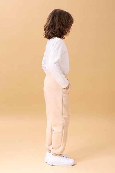 Perendi Παχύ Jogger Unisex Παιδικό Φούτερ με Τσέπες Μπεζ