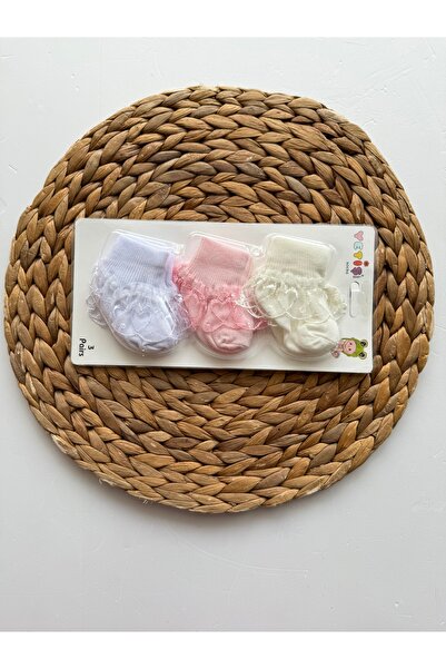 PİLEKİ BABY 3 LÜ SET KOMBİN YENİDOĞAN PAMUKLU KIZ BEBEK DANTEL FIRFIRLI  PATİ...
