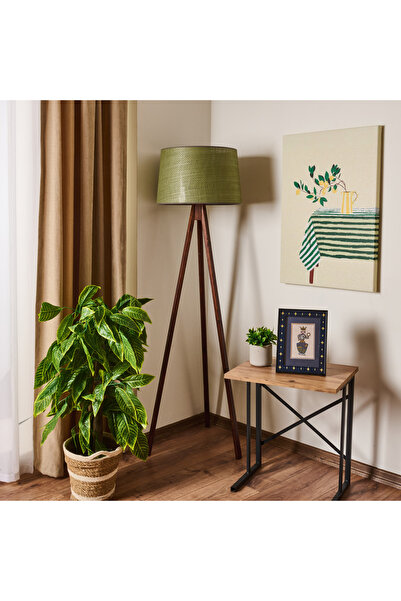 Evidea Lighting Calen Tripod Lambader - Yeşil / Ceviz - 140x35x35 cm
