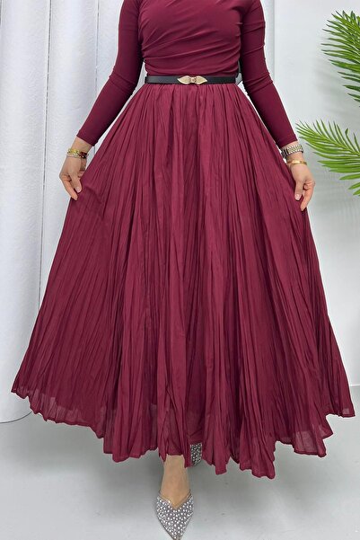 Modaensarbutik Vual Craşlı Pamuk Etek-BORDO