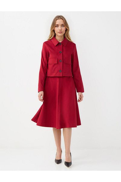 Jimmy Key Burgundy Relaxed Cut Regular Waist Gabardine Midi Skirt