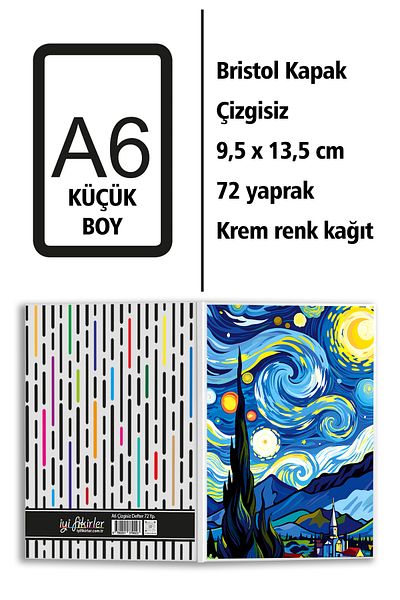 Hamiki Van Gogh Starry Night Printed A6 Small Size Unlined Notebook