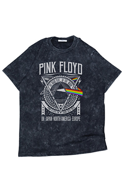 Fuddy Moda Unisex Oversize Pink Floyd Yazılı Yıkamalı Tişört, Rockk-Metal Bas...