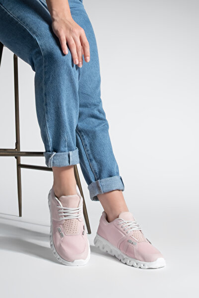 Marjin Kadın Sneaker Eva Taban Örgü Triko Koşu Ve Yürüyüş Spor Ayakkabı Renvis Pudra