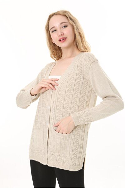 Lamierra سترة تريكو نسائية مطرزة بالصوف للأم